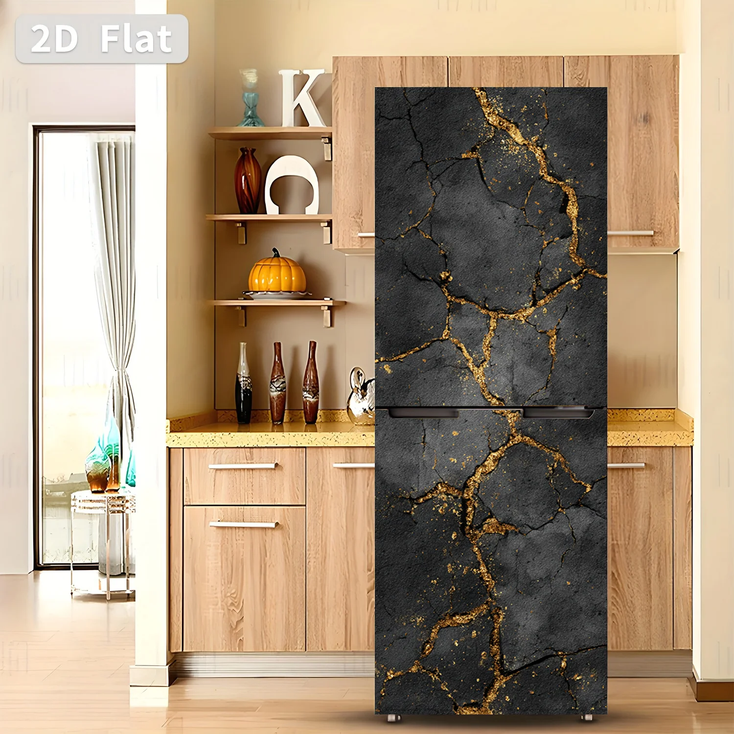 Black & Golden Crackle Self-Adhesive Wallpaper Sticker Suitable for Cabinets, Fridges, Walls - Matte Peel-and-Stick Decorative