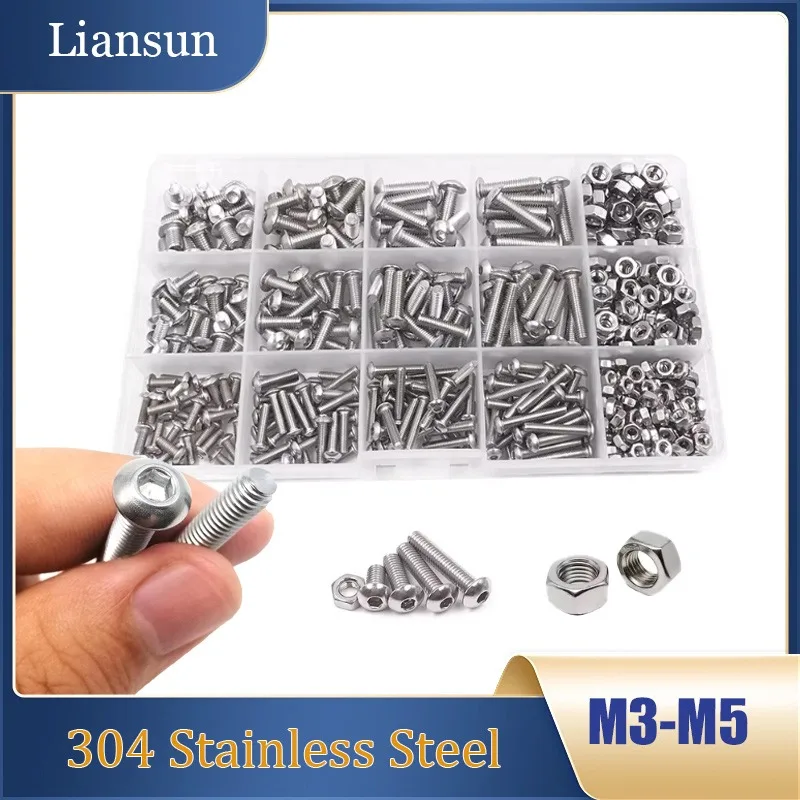 

Набор из 434 шестигранных винтов с полукруглой головкой и гаек M3 M4 M5 из нержавеющей стали 304, винты с внутренним шестигранником и полукруглой головкой