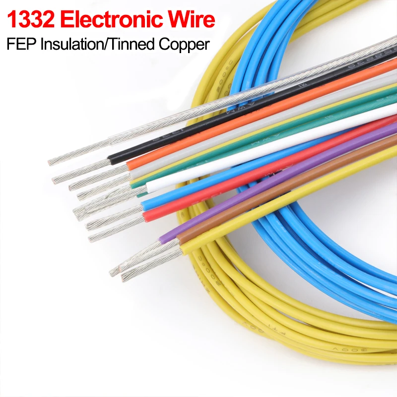 10m High Temperature 1332 Electronic Wire 30/28/26/24/22/20/18/16/14/12/10AWG 200℃ FEP Insulated Copper Cable 3D Printer Line