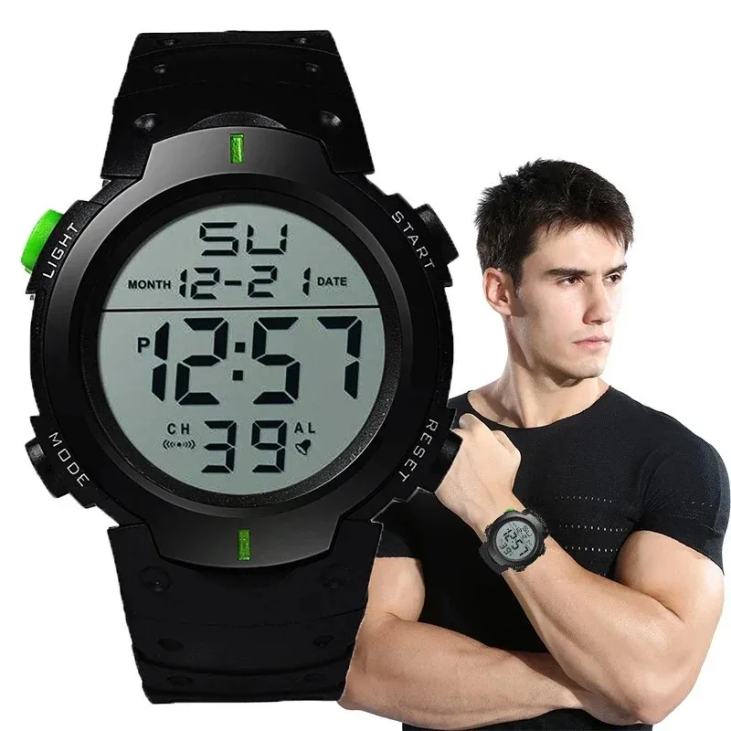 Orologio elettronico da uomo Orologi sportivi da uomo Orologio da polso elettronico impermeabile multifunzione luminoso per fitness all'aperto con grande schermo