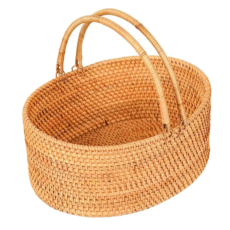 

Picnic Basket with Handles, Oval Wicker Gift Basket for Wedding, Camping12.69.14
