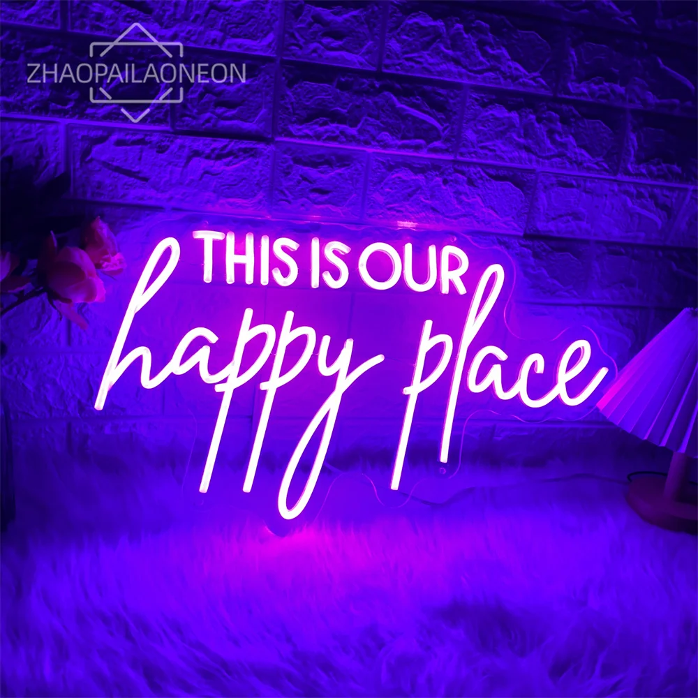 Imagem -02 - Este é o Nosso Lugar Feliz Neon Led Sign Pendurado na Parede Home Room Decor Usb Lights Bar Party Decoração do Quarto