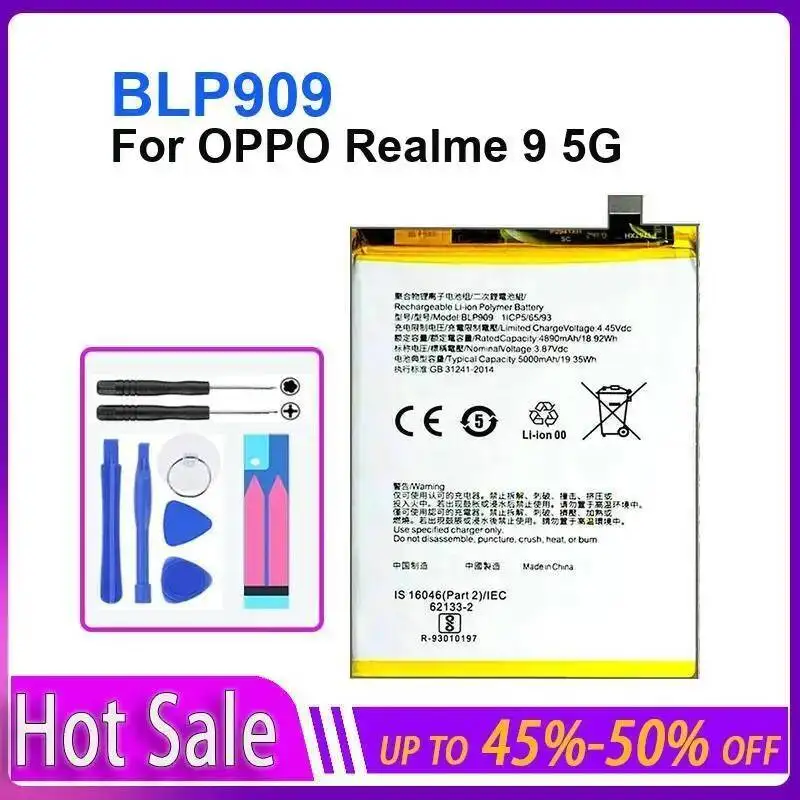 High Performance Battery For Oppo Realme 9 5G BLP909 Mobile Phone Stable Power Supply 5000Mah