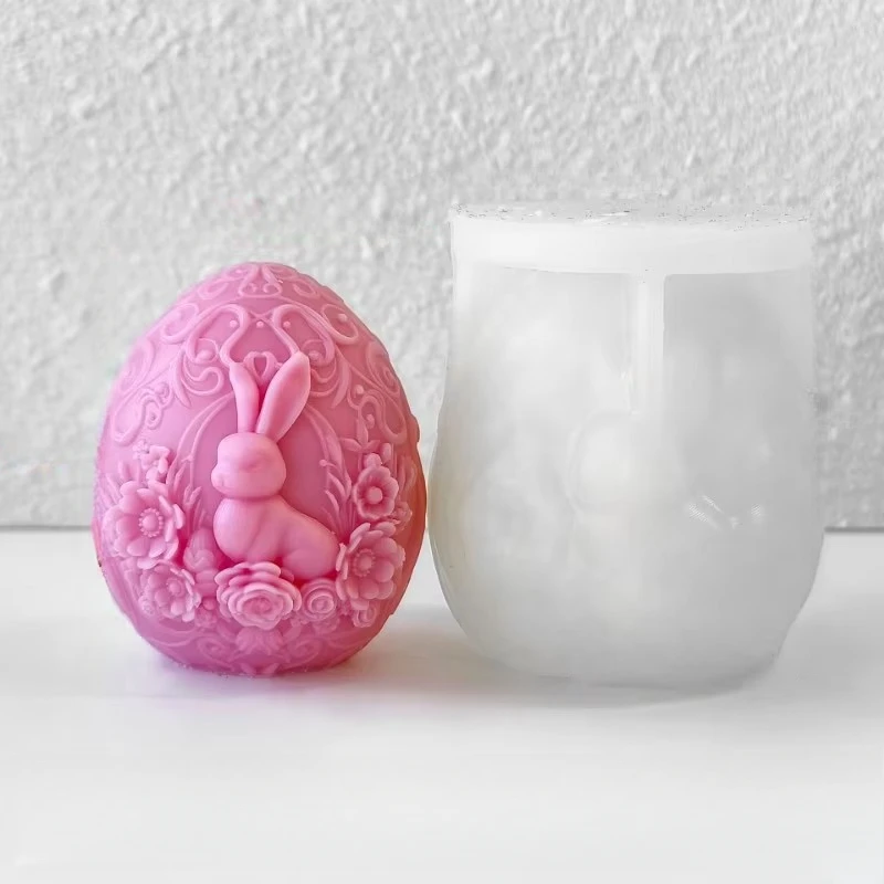 Molde de silicone para vela de coelho, flor em relevo, faça você mesmo, ovo de coelho, artesanato, resina de gesso, sabonete artesanal, presente de páscoa, decoração de casa