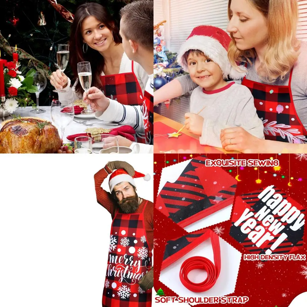 

12 упаковок красных и черных рождественских фартуков в клетку — регулируемые кухонные фартуки в деревенском стиле с праздничными узорами для взрослых