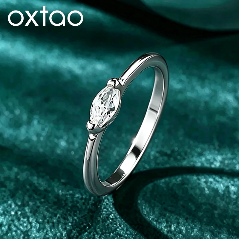 OXTAO 3x6mm Marquise Cut Moissanite VVS1 Solitaire Ring for Women Thin Finger Rings Simple Wedding Party Jewelry 14K Gold Filled