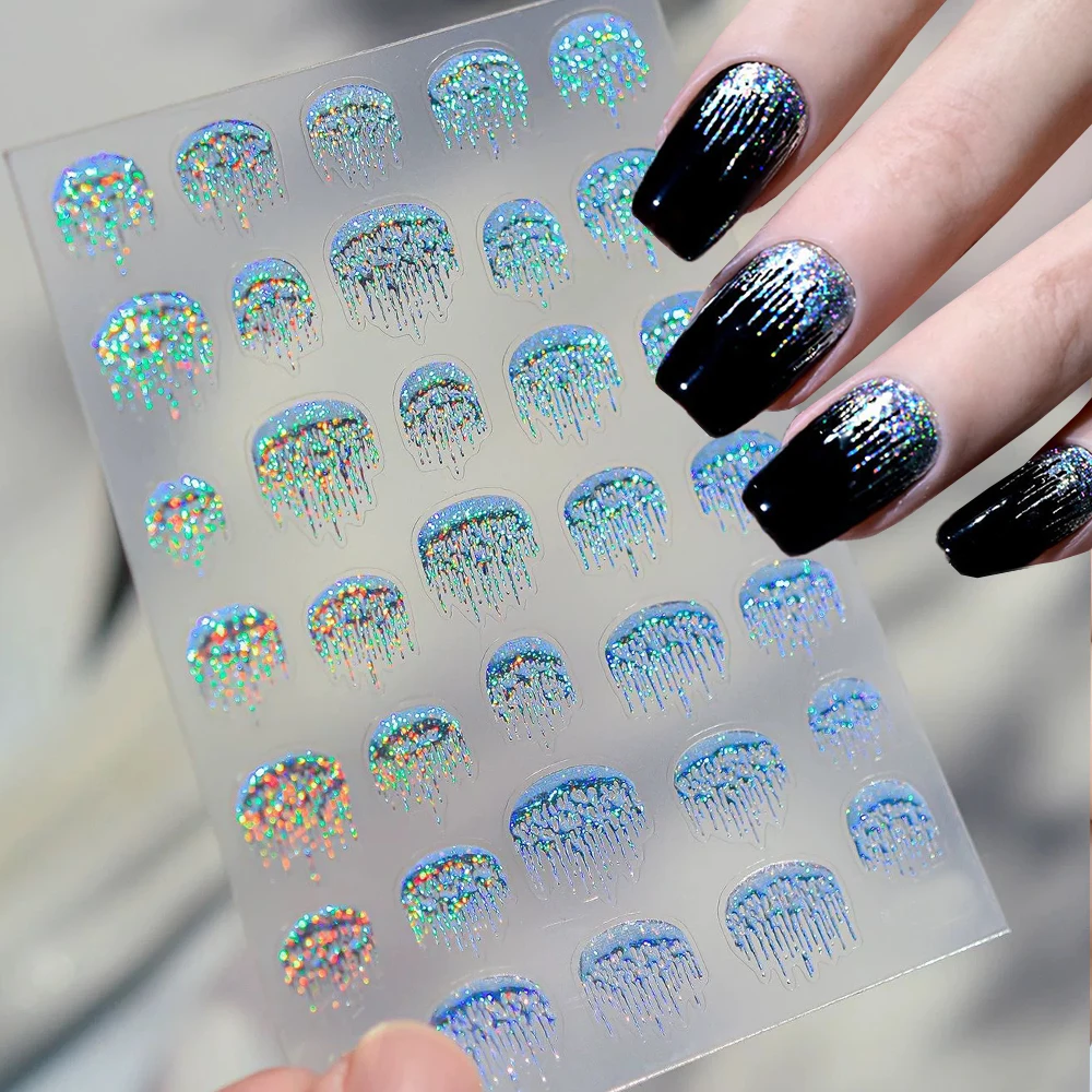 1 個 5D 光沢のあるフレンチタッセルウォーターフォールネイルステッカーホログラフィックレーザー花火自己粘着ネイルデカールフレンチウェーブラインネイル*&