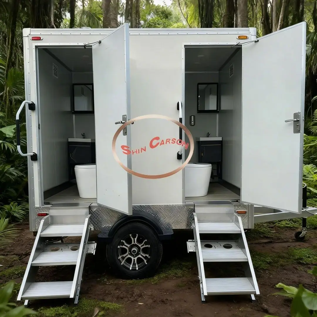 Heavy-Duty Towed Trailer Toilet Mobile Outdoor Restroom with Flush System And Storage for Construction Events And Camping