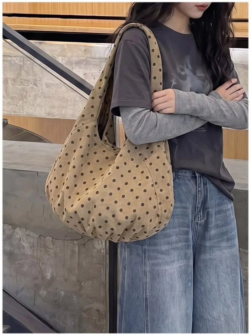CEEKAY Canvas-Tasche mit Polka-Dot-Muster, Hobo-Stil, breiter Träger, geraffte Falten, vielseitig einsetzbar, für den täglichen Gebrauch, Freizeit, große Kapazität, Damenhandtasche. – Detail 28