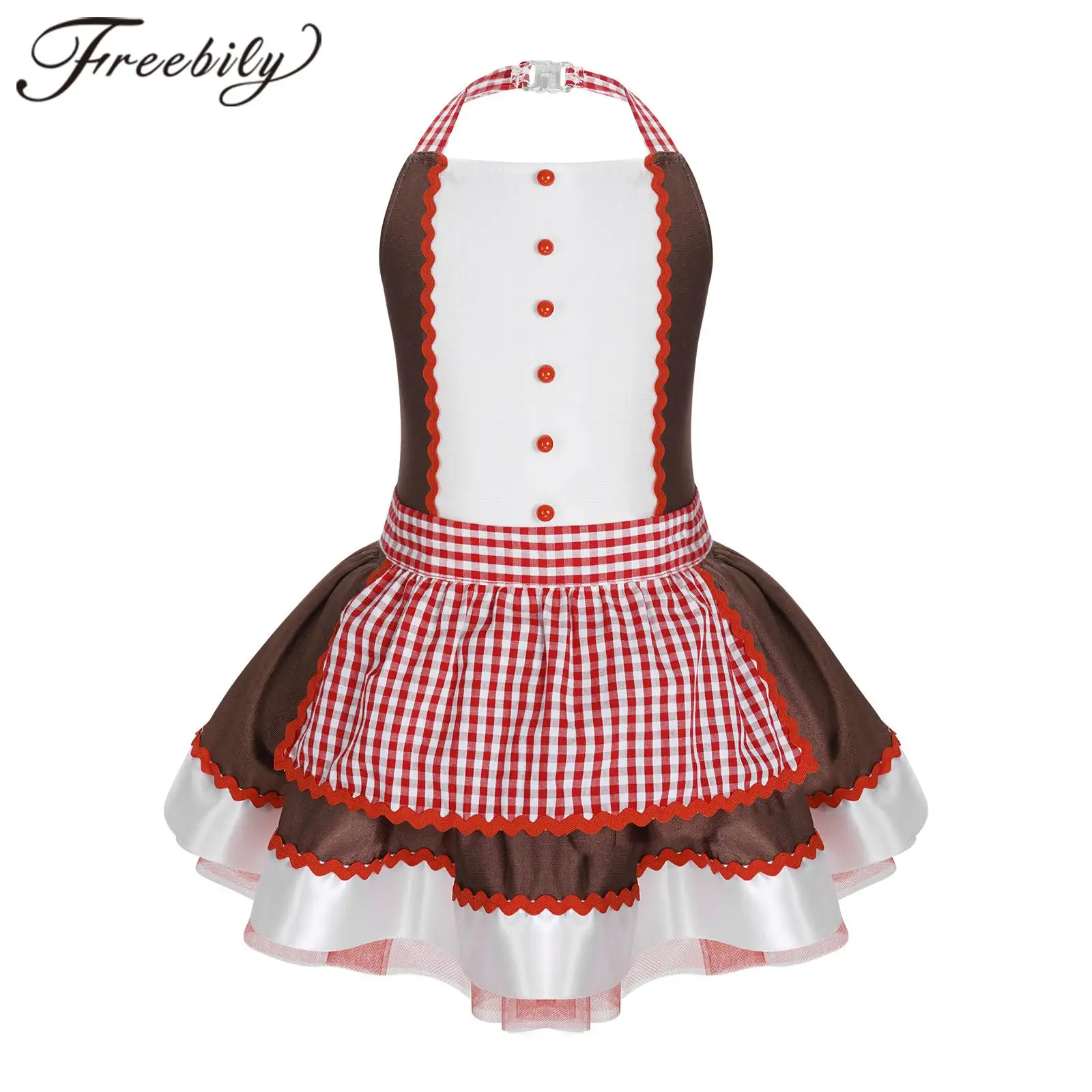 Kids Girls Halloween Cookie Gingerbread Man Cosplay Costumes Jumpsuit Party Performance Ballet Tutu Dancewear Christmas Dress