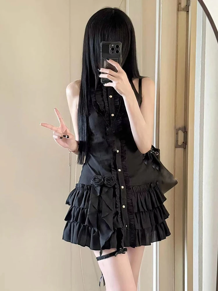 اليابانية القوطية نمط مخطط القوس لوليتا فستان المرأة الدانتيل ضئيلة ضمادة قميص فساتين Y2k جماليات فساتين الحفلات الصغيرة تصميم