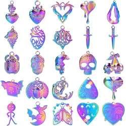 No Fade Rainbow Colored Heart Moon Skull Charm Pendant DIY Jewelry Making Supplies Witch Accessories Stainless Steel Charms Bulk