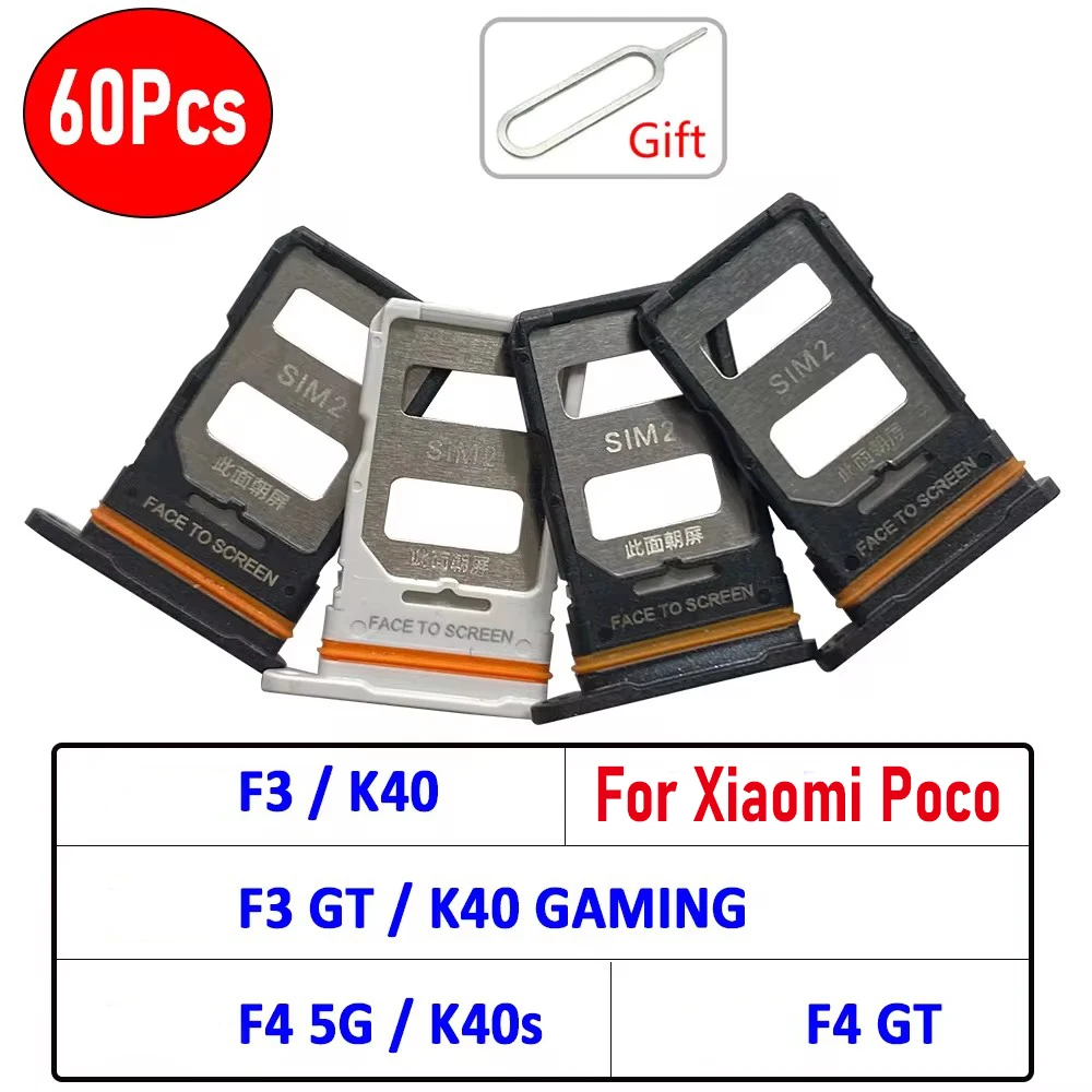 60Pcs，NEW Dual Card SIM Card Tray chip slot drawer Holder Adapter Accessories For Xiaomi Poco F3 Pro F3 GT F4 5G F4 GT