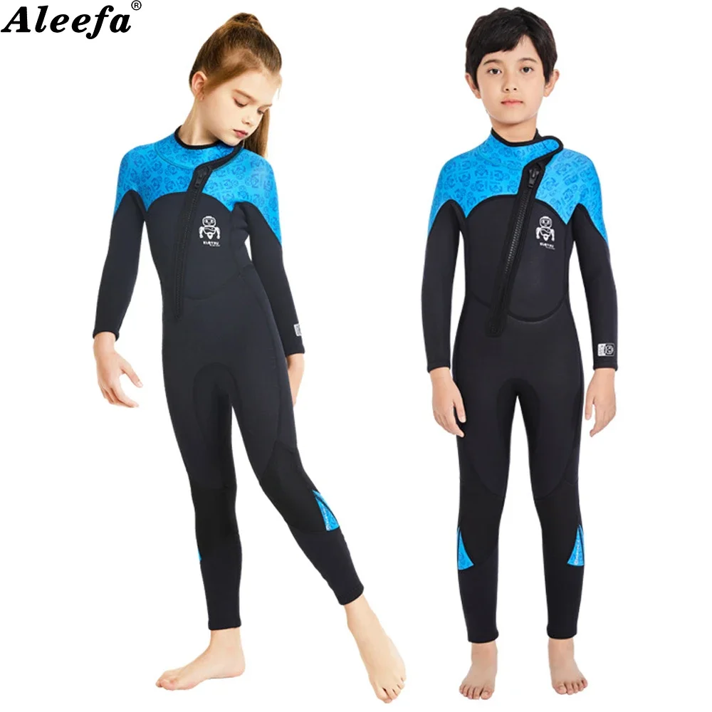 Kids Teenage 2.5mm Wetsuit  Neoprene One Piece Front Zipper Keep Warm for Boy Girl Winter Swimming Suit