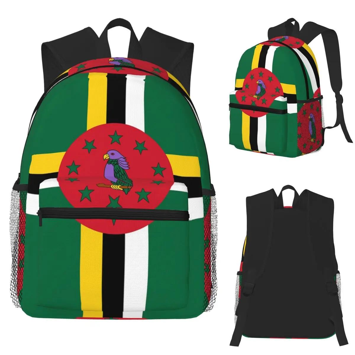 

Dominica Flag 2 Student Backpack School Bag Hiking Travel Daypack for Boys Girls Fashion Bookbag Shoulder Bags