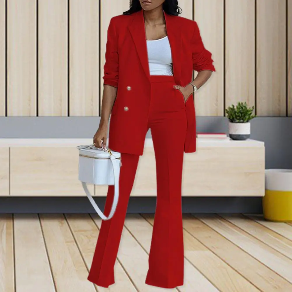 Traje Simple para mujer, Blazer de doble botonadura, pantalones de cintura alta, manga larga, Conjunto elegante para fiesta