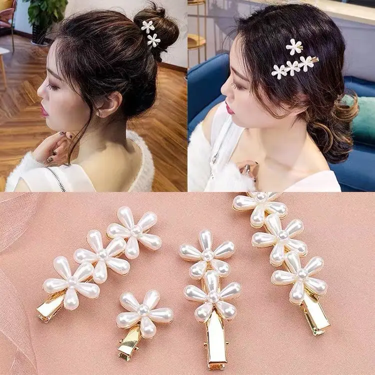

120Pcs/Lot DIY Simple Sliver Alloy Pearl Hair Duck Clips 4 Flowers Hairpins Styling Tools Accessories HA936