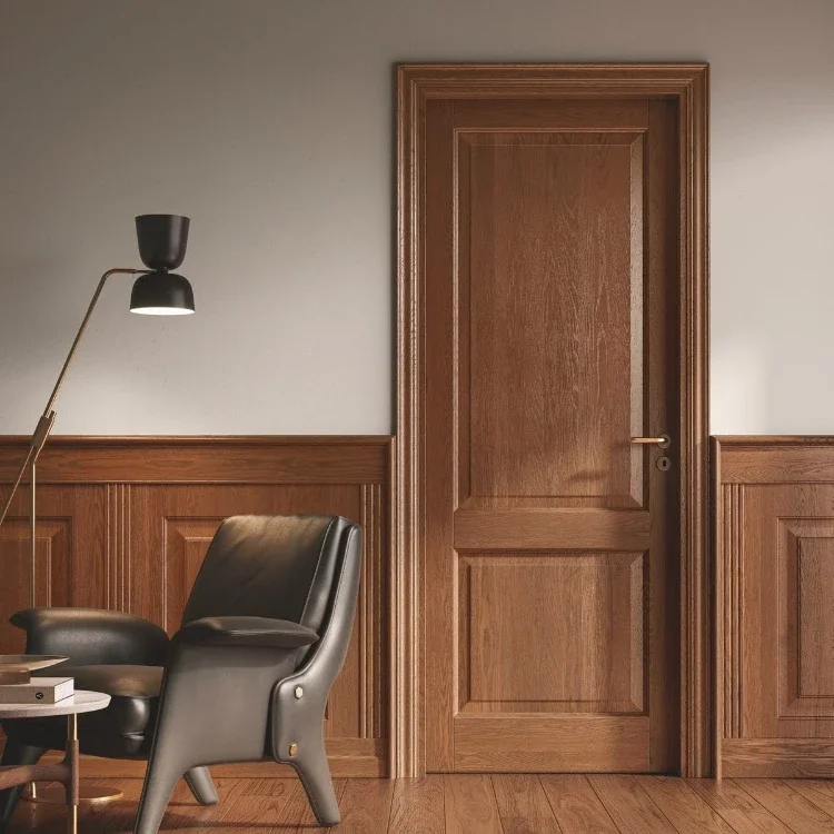 Puertas Interiores de Nogal Personalizadas de Fábrica, Puertas de Madera con Chapa de Nogal Prefabricadas con Marcos, Puerta Interior Moderna Precolgada