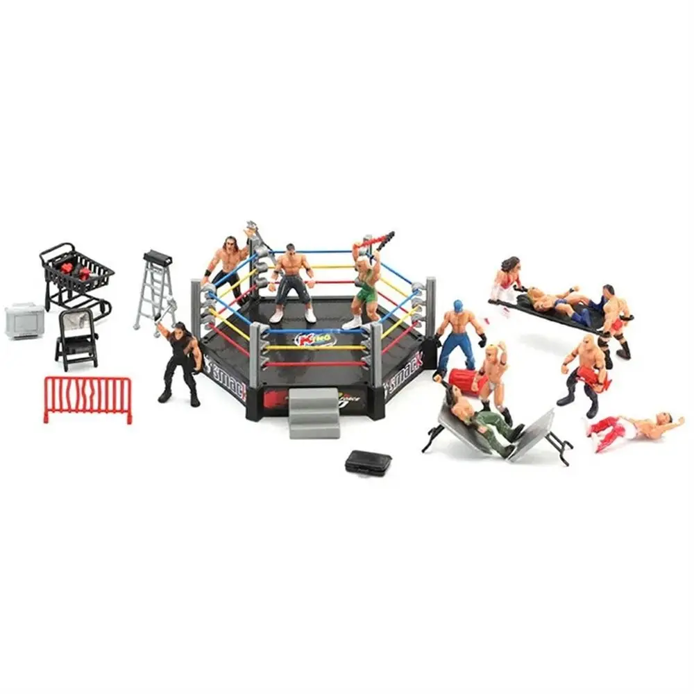 Fighting Station Wrestling Toys Arena Cage Wrestler Athlete Wrestling Figure Miniature Toys Assembled Gladiator Model Set