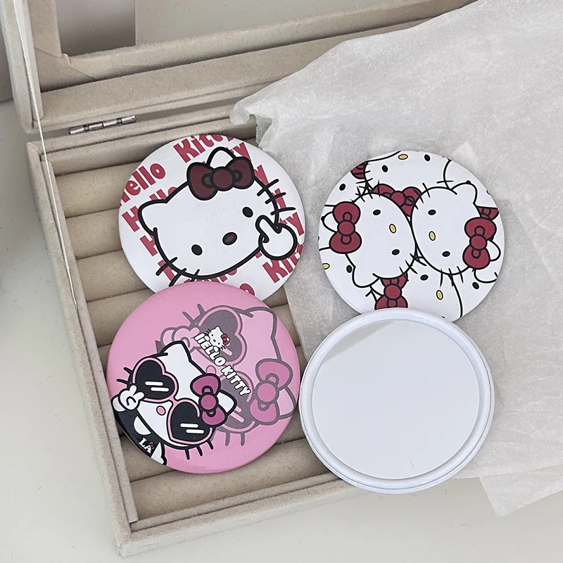 Sanrio Anime Kawaii Cute Hello Kitty Makeup Mirror Cartoon Sliding Cover Portable Small Round Mirror Gifts For Girls