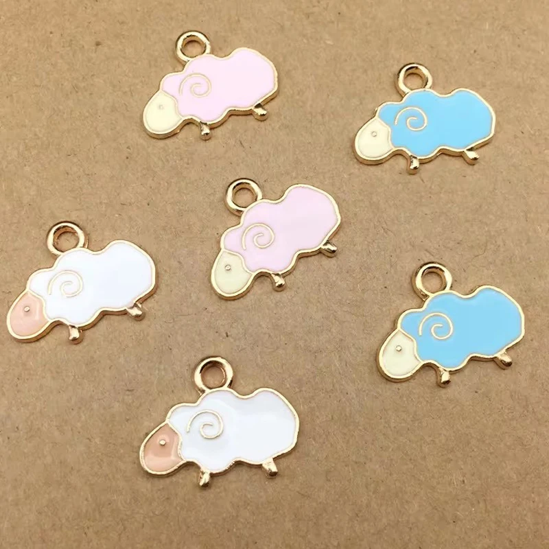 10pcs 15X19mm Diy Material Handmade Metal Enamel Sheep Lamb Charm Ornament Bracelet Pendants For Necklace Earring Jewelry Making