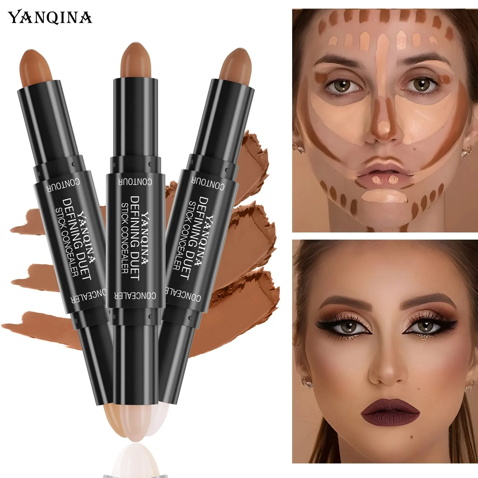 Contour Stick Duo, Double-Ended Highlight and Shadow Cream, Waterproof Full Coverage Concealer, Natural Finish Makeup for All Sk