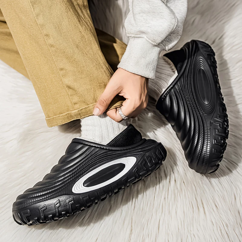 

YRZL Non-Slip Slippers for Men Winter Warm Thermal House Shoes Comfortable Fuzzy Lining Outdoor Anti-Skid Men Winter Slippers