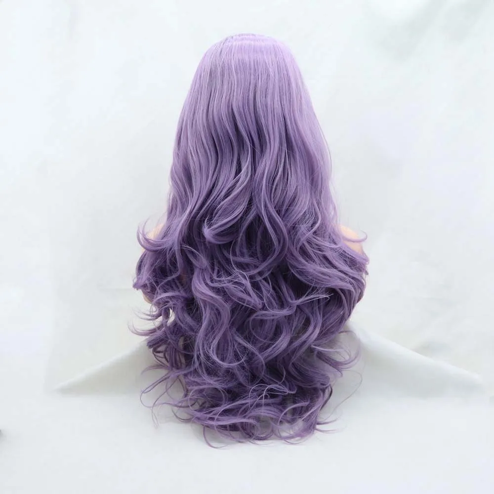 سيلفيا الباروكات الاصطناعية الأرجواني الدانتيل الجبهة الباروكات مع جذور داكنة طويلة متموجة الباروكات ألياف مقاومة للحرارة شعر مستعار #4