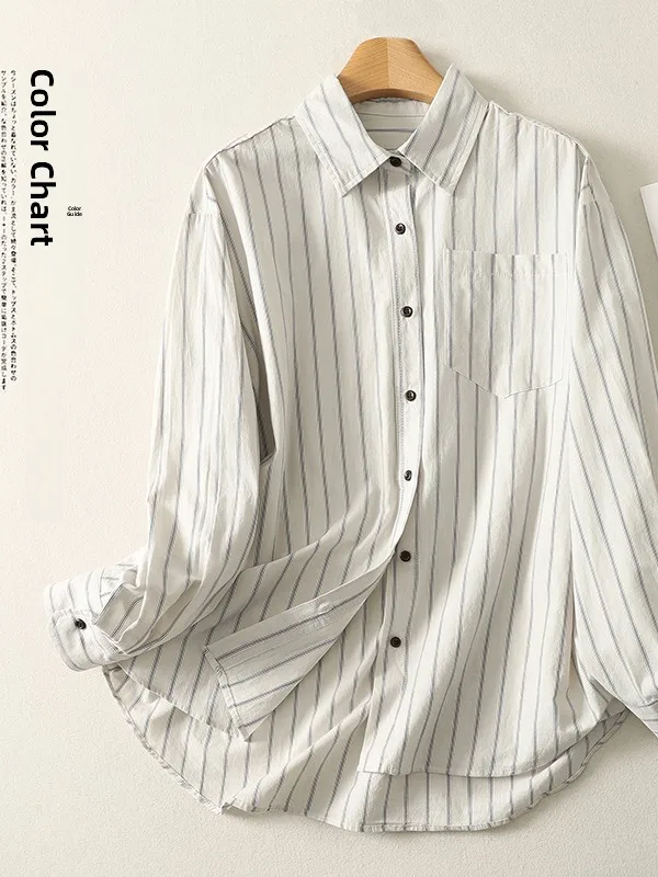 

Casual Loose Long Sve Striped irt Women's New Sle Slimming Drapey Feel High-End Top Spring Autumn Cross-Border