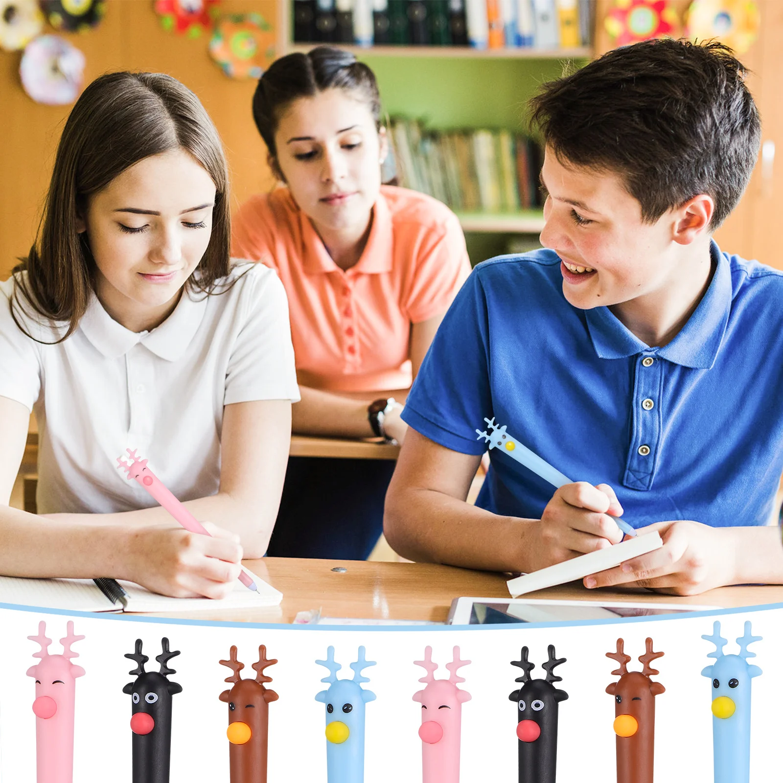 

24pcs Christmas Deer Shaped Ballpoint Pen Blue Ink Mini Pens Umbrella Design Smooth Writing Comfortable Grip Creative Cartoon