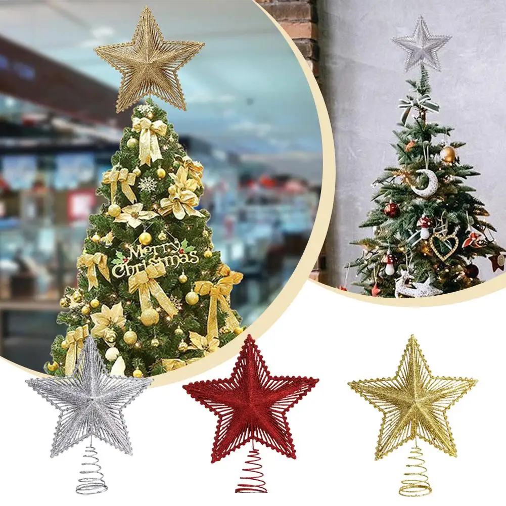شجرة عيد الميلاد توبر نجمة بريق البلاستيك خمس نقاط ديكور احتفالي عطلة شجرة زخرفة تألق الطرف الديكور #2