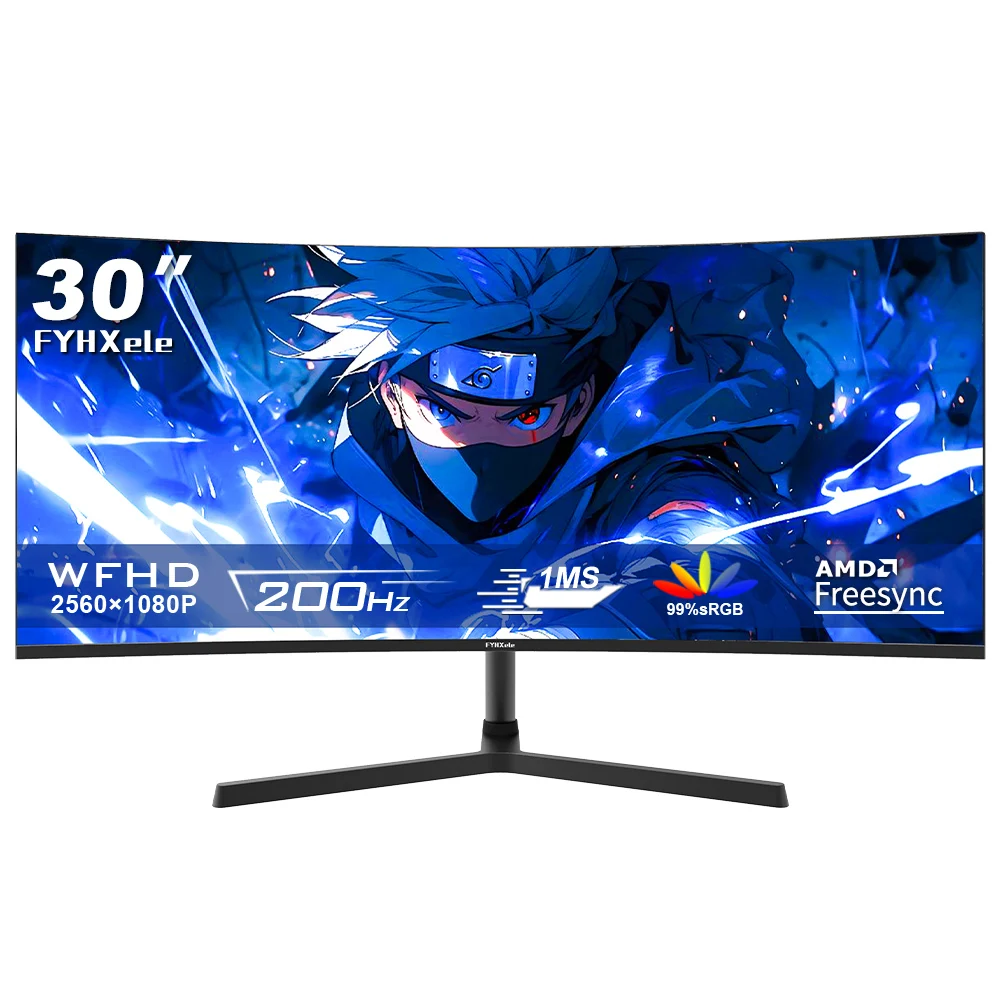 FYHXele 30" Curved Gaming Monitor 200Hz Computer Monitor FHD 1800R VA Screen PC Monitors Support AMD FreeSync VESA Install