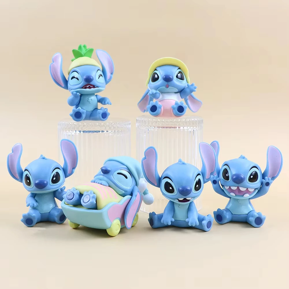 6PCS Stitch Figure Blind Box Kawaii Stich Anime Cartoon Car Cake Room Decoration Model Doll Action Figure Kids Toy Girl Gift