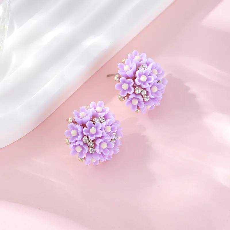 Fresh and Sweet Blossoms Floral Crystal Stud Earrings Purple Color Small Flower Ear Studs Women\'s Fine Jewelry Mother\'s Day Gift