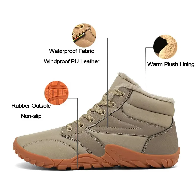 Warm Plush Snow Boots Men Big Size 36-47 Winter Ankle Boots Non-slip Outdoor Hiking Shoes Waterproof Windproof Mens Sneakers