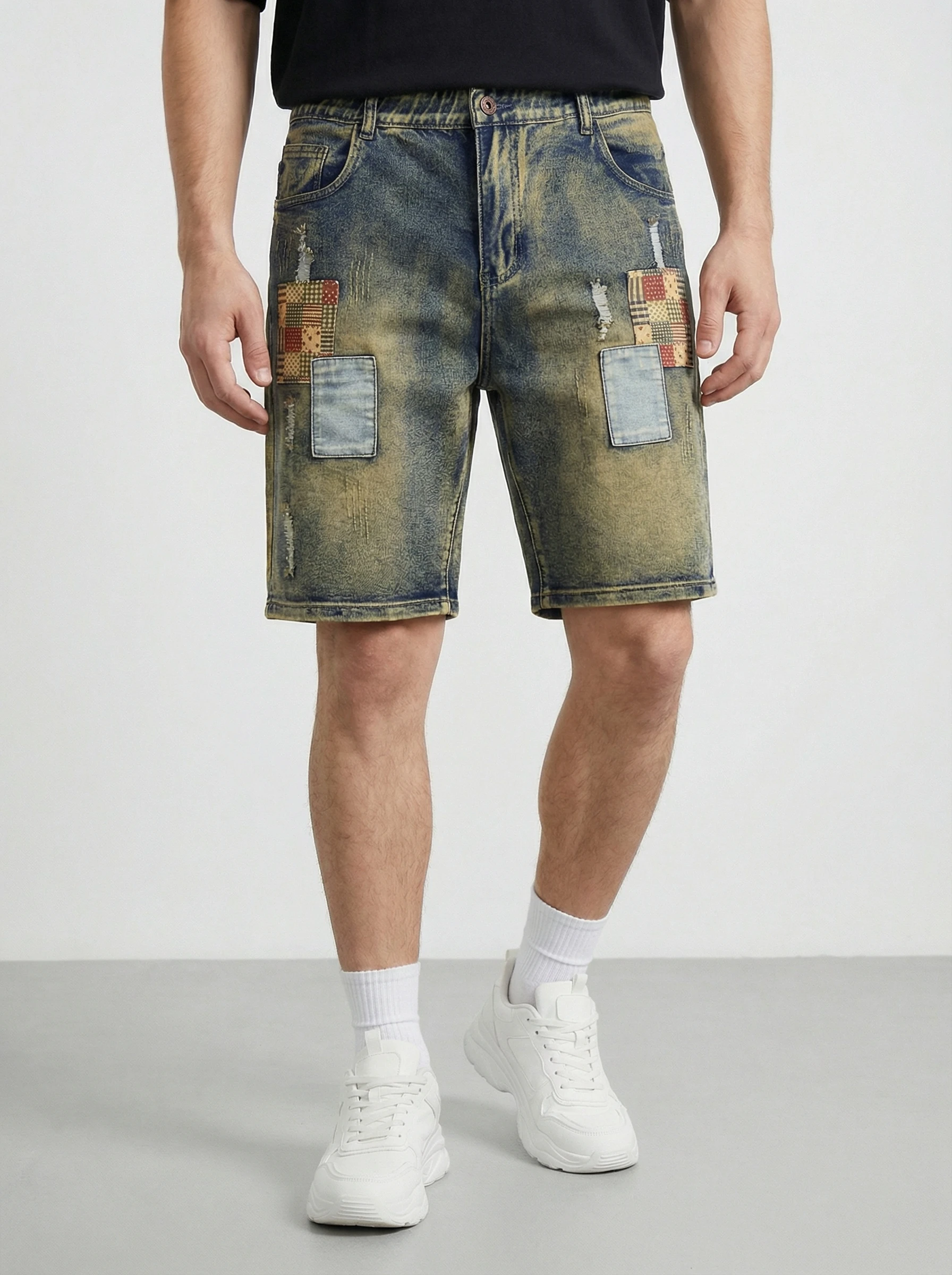 

Plus Size Denim Shorts Men's Jeans 2Xl-6Xl Summer Casual Pants Business Straight Trousers Stretch Fashion Jorts Knee-Length