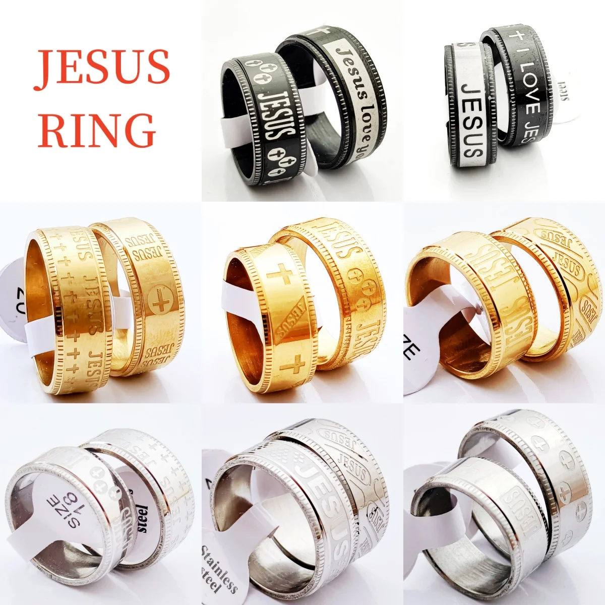 25Pcs/Lot Jesus Love Christianity Bible Cross Faith Pray Stainless Steel Ring Jewelry For Women Men Believer MixStyles Wholesale