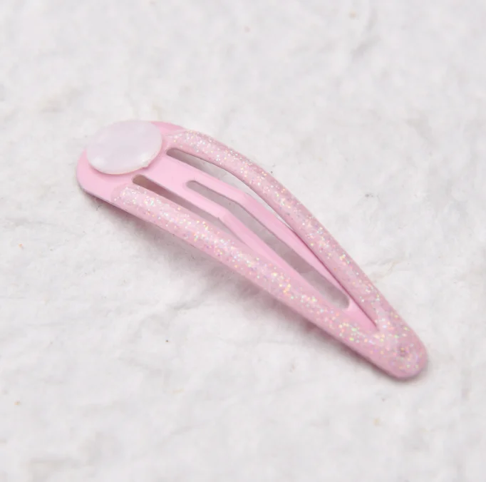 10pcs 5cm Glitter Metall Snap Haars pangen mit Pad für Haars chleife machen Tear Drop Haarnadeln Kinder DIY Kopf bedeckung Nickel frei bleifrei – Detail 6