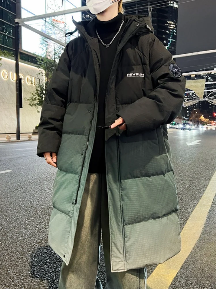 

Мужской зимний пуховик с капюшоном средней длины, утепленный, с наполнителем из белого пуха, защита от холода, хлопковое пальто