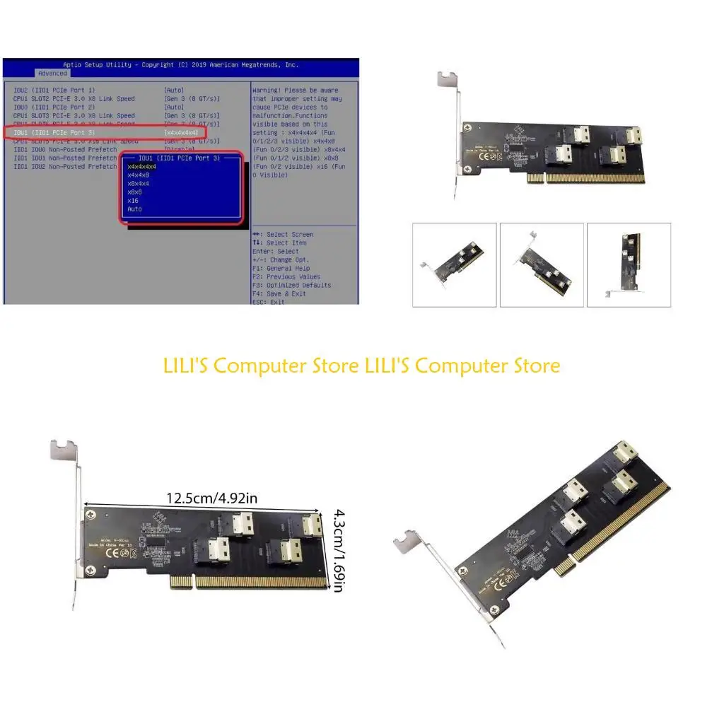 

A52B 4 Port PCIExpress Expansion Card PCIE to M.2 Controller PCIe X16 To SFF-8654 Adapter Add On Cards For HDD SSD