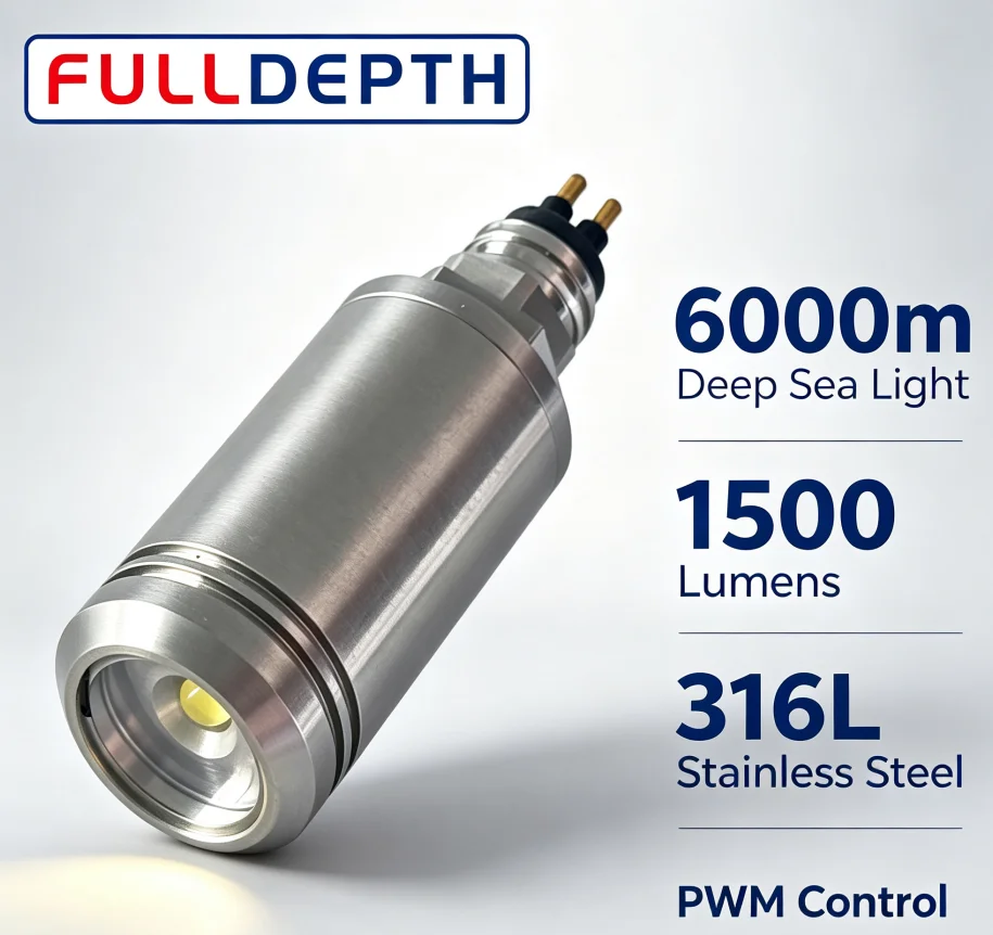 FD-DS6K-L15 6000m Deep Water 12V 15W LED Underwater/Subsea Light 316L Stainless Steel PWM Dimming 1500 Lumens