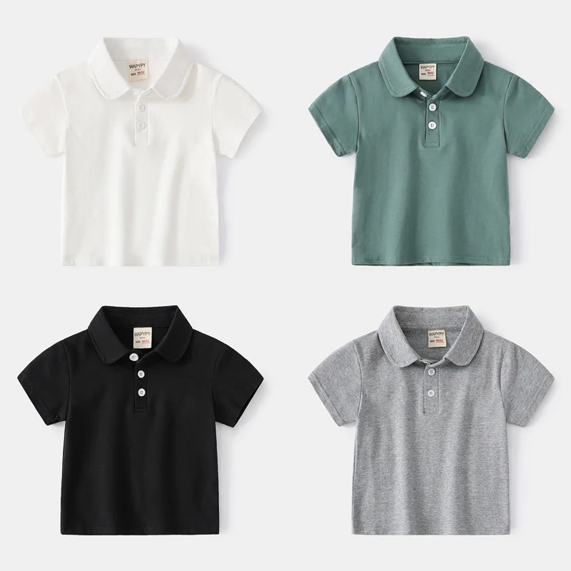 Camisa polo respirável infantil, gola virada para baixo, camiseta listrada, manga curta, tops de algodão, roupas para meninos, verão