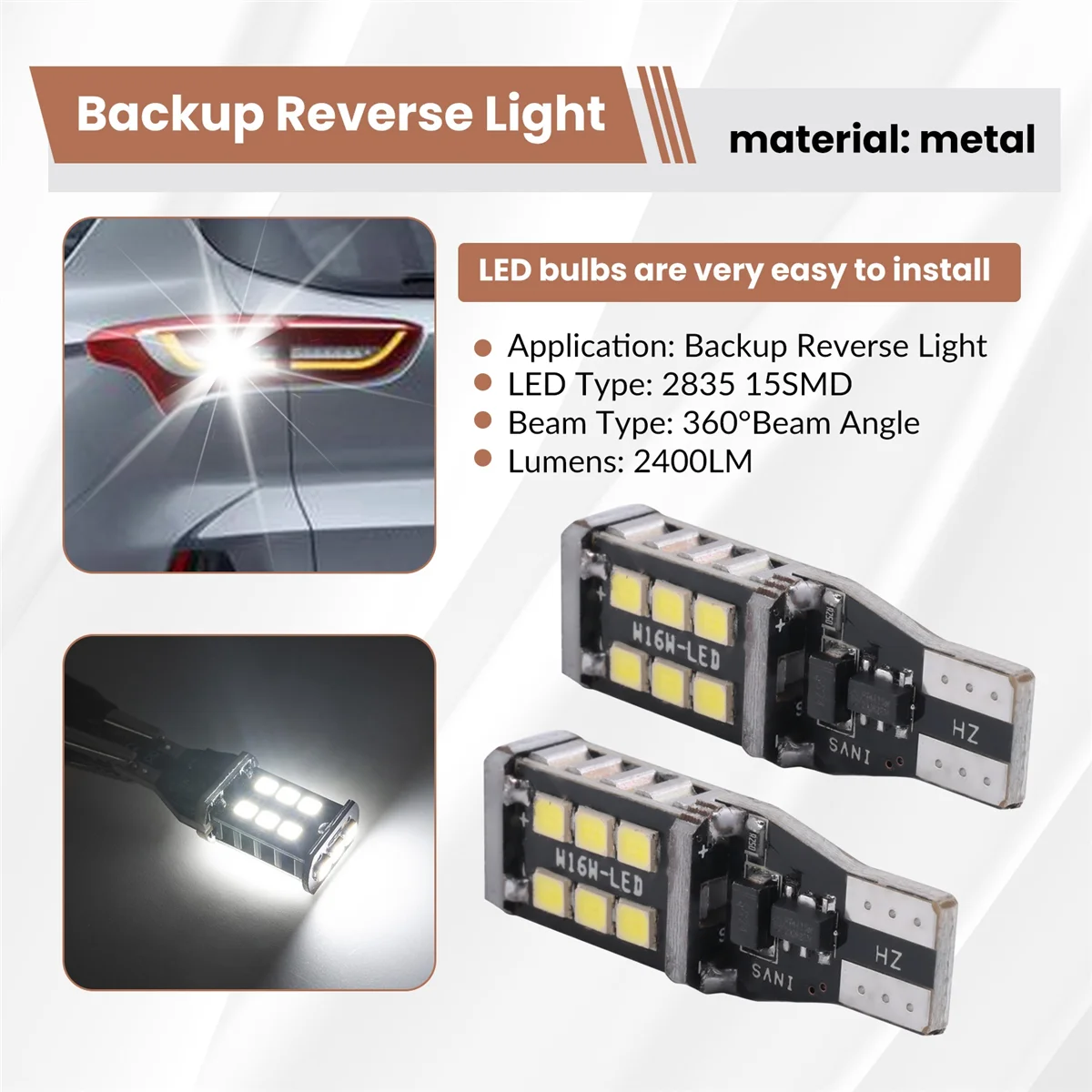 4Pcs Bright White Canbus LED Bulb for Car Backup Reverse Lights 912 921 T15 W16W