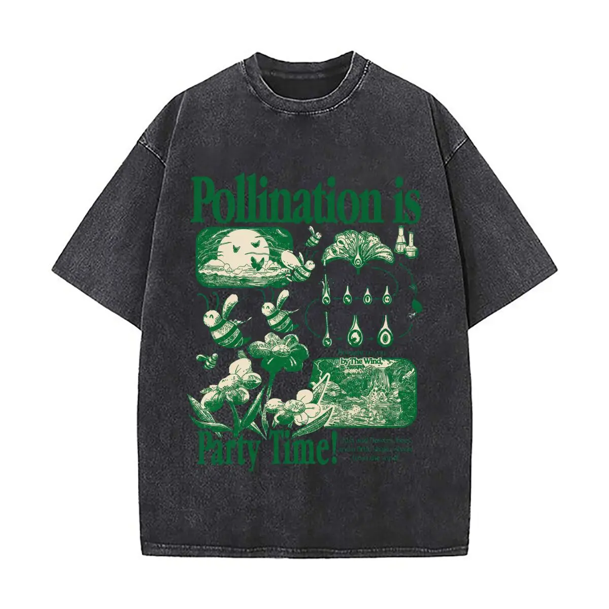 Pollination Is Party Time Bees Flowers Wind Nature Vintage Distressed Loose Streetwear Tops for Campus Days