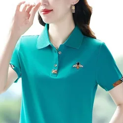 Polo de verano para mujer, camiseta de manga corta con solapa de diseñador, camiseta fina bordada a la moda, camiseta de Golf para mujer 2023