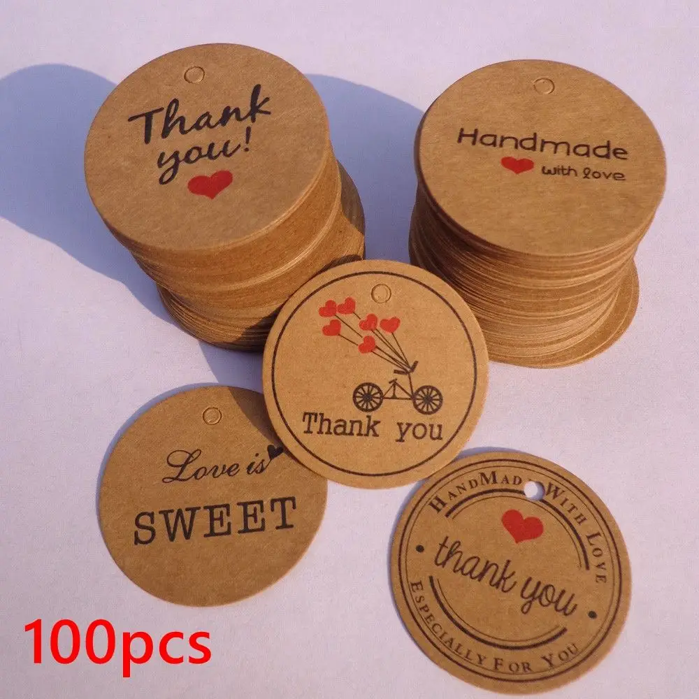 100pcs Thank you with Red Heart  Gift Tags Wedding Party Paper Hang Tags Price Label Hang Tag Cards Arts Crafts Sewing Supplies