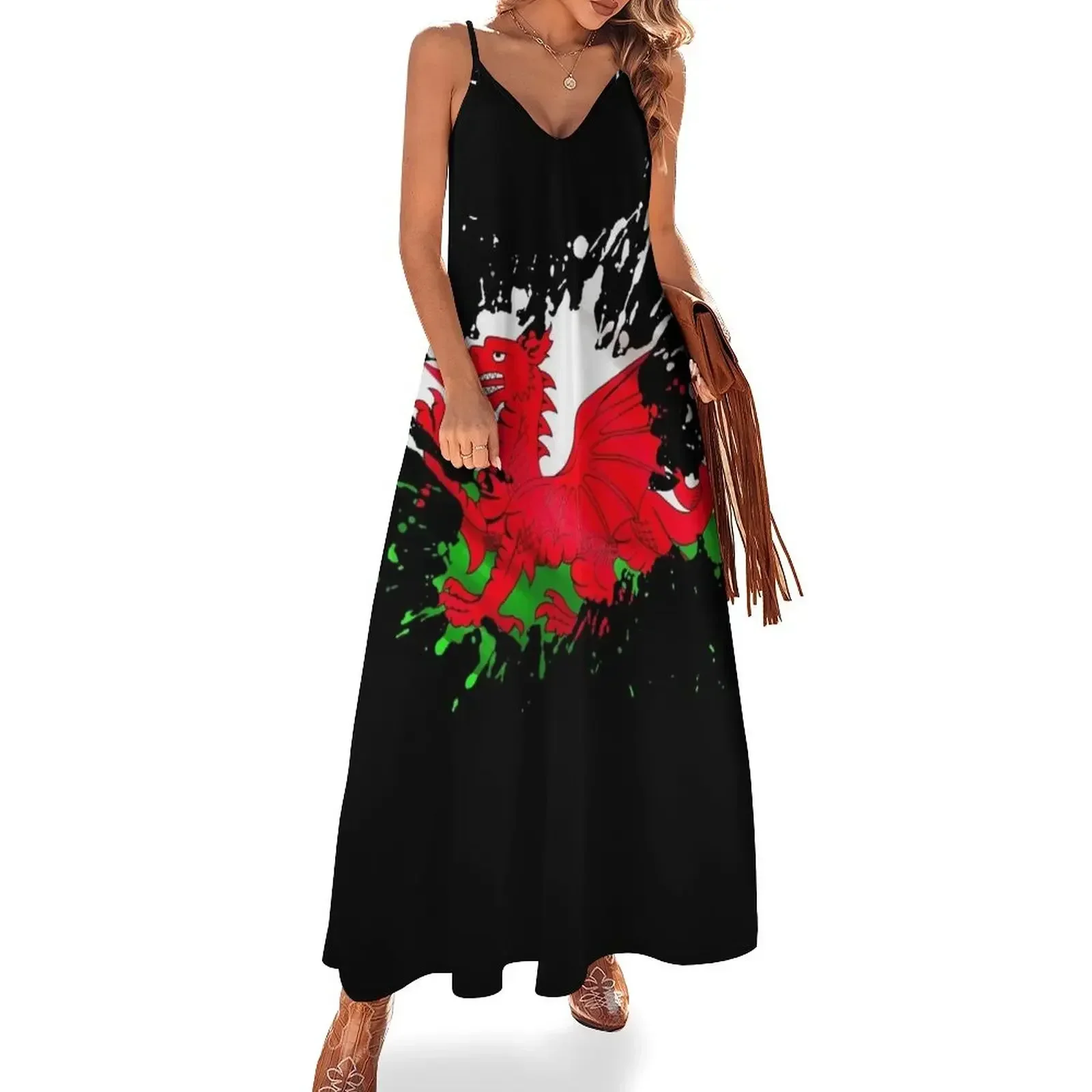 Wales Flag Sleeveless Dress Casual dresses woman dress luxury woman evening dress Long