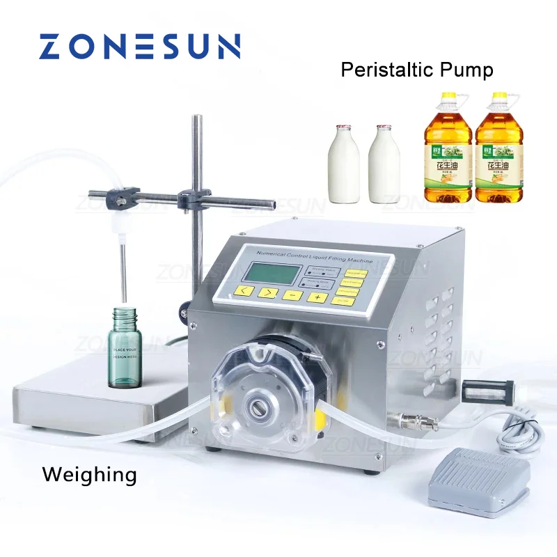 ZONESUN Digital Control Edible Olive Oil Juice Milk Coffee Liquid Peristaltic Pump Weighing Filling Machine For Drinks