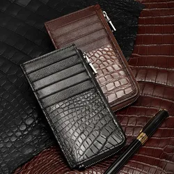 2022 New Design Crocodile Skin Men's Zero Wallet Genuine Leather Light Multi-functional Card Bag Zipper Business Coin Purse 45