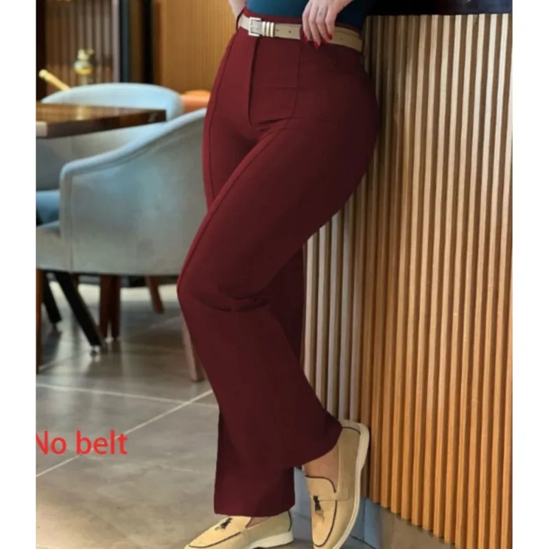 Women Office Wear High Waist Pants For Women Formal Pants Office Outfits Straight Trousers Ladies Solid Color Pants No Belt